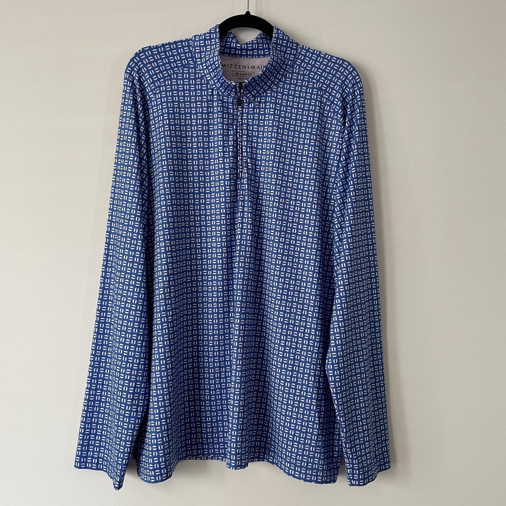 Mizzen + Main Mens Clubhouse 1/4 Zip Pullover Blue 2XL Performance Golf Stretch